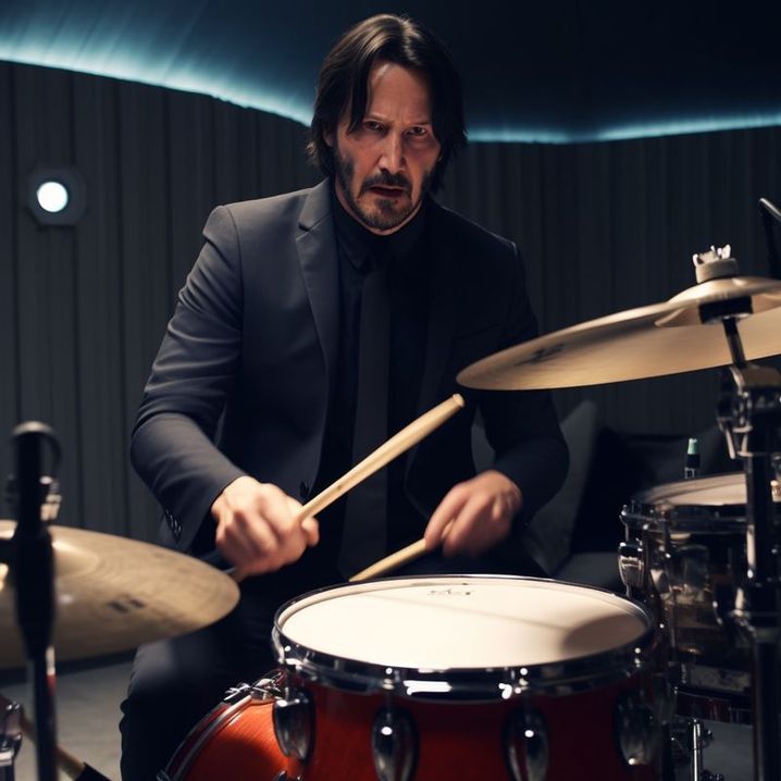 Keanu Reeves joue de la batterie