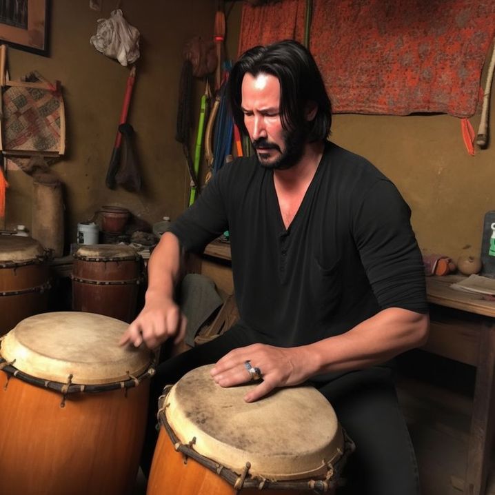 Keanu Reeves joue des congas