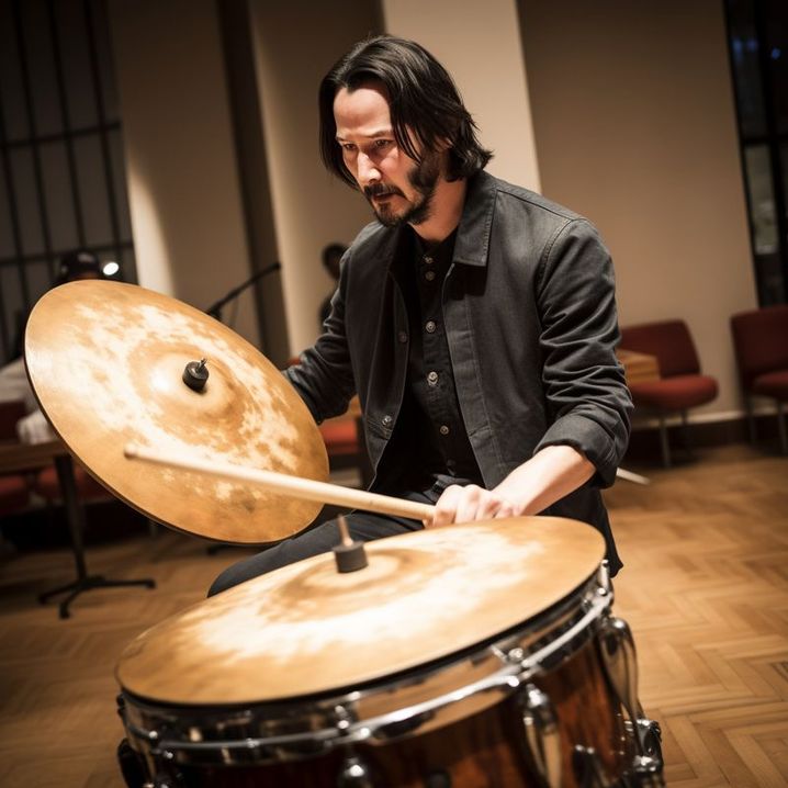 Keanu Reeves joue des cymbales