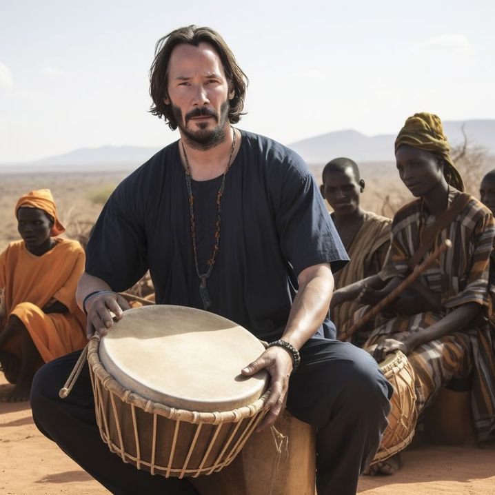 Keanu Reeves joue du djembé