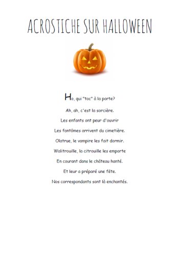 Acrostiche sur Halloween - Comptine maternelle