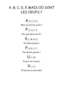 A, B, C, D, E mais où sont les œufs - Comptine maternelle