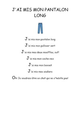 J'ai mis mon pantalon long - Comptine maternelle