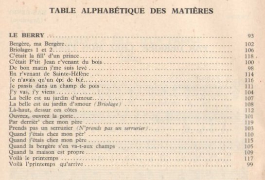 Afficher l'image de la table des matières : Joseph Canteloube - Anthologie des chants populaires français - Berry