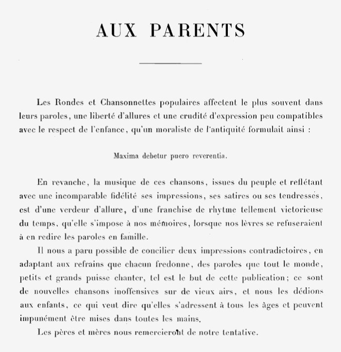 Rondes et chansonnettes enfantines - Aux parents