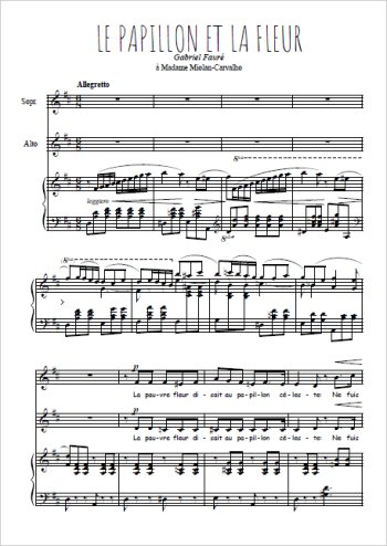 Téléchargez l'arrangement de la partition de Le papillon et la fleur en PDF pour deux voix égales et piano