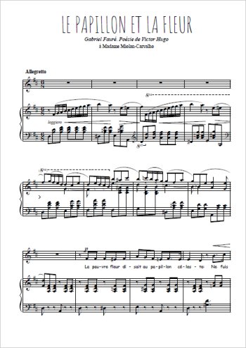 Téléchargez l'arrangement de la partition de gabriel-faure-le-papillon-et-la-fleur en PDF pour Chant et piano