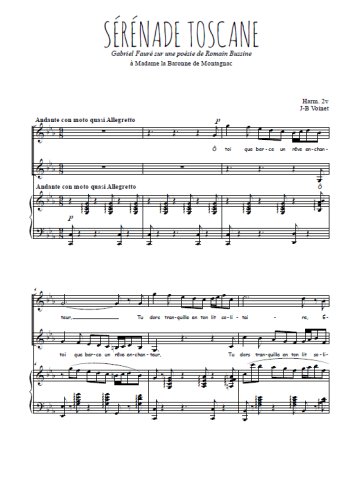 Téléchargez l'arrangement de la partition de Sérénade toscane en PDF pour deux voix égales et piano