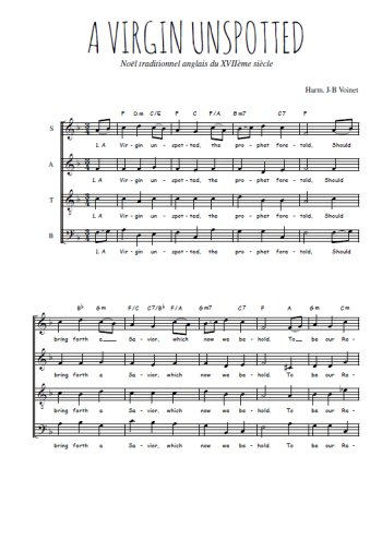 Téléchargez l'arrangement de la partition de A Virgin unspotted en PDF à quatre voix SATB