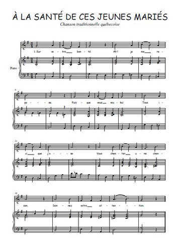 Téléchargez l'arrangement de la partition de Traditionnel-A-la-sante-de-ces-jeunes-maries en PDF pour Chant et piano
