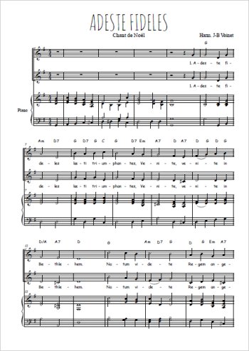 Téléchargez l'arrangement de la partition de Adeste Fideles en PDF pour deux voix égales et piano