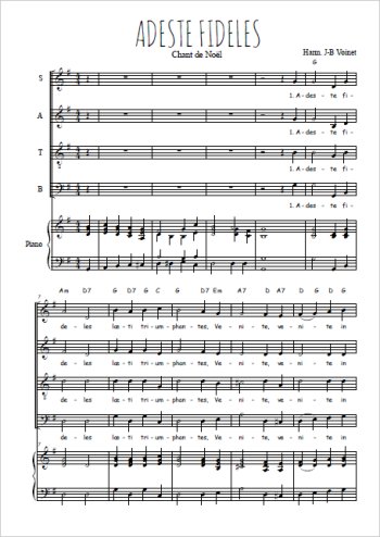 Téléchargez l'arrangement de la partition de Adeste Fideles en PDF pour 4 voix mixtes et piano
