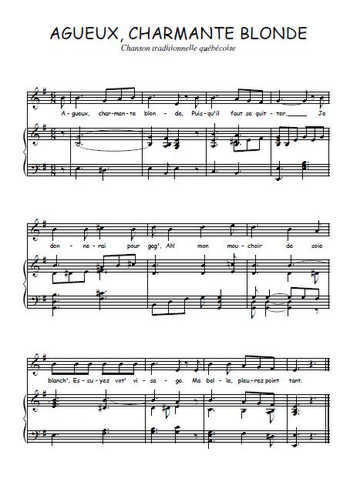Téléchargez l'arrangement de la partition de Traditionnel-Agueux-charmante-blonde en PDF pour Chant et piano