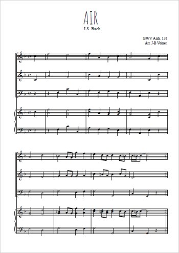 Téléchargez l'arrangement de la partition de Air BWV Anh. 131 en PDF pour trois voix mixtes et piano
