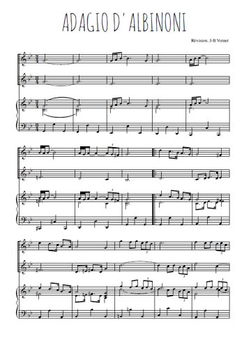 Téléchargez l'arrangement de la partition de Adagio d'Albinoni en PDF pour deux voix égales et piano