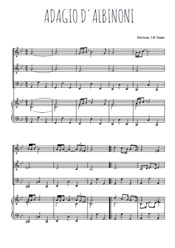 Téléchargez l'arrangement de la partition de Adagio d'Albinoni en PDF pour trois voix mixtes et piano