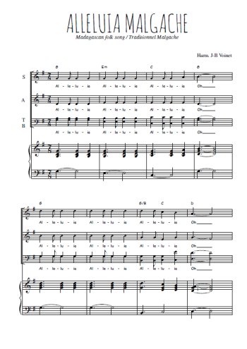 Téléchargez l'arrangement de la partition de Alleluia Malgache en PDF pour 4 voix mixtes et piano