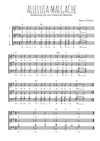 Téléchargez l'arrangement de la partition de Alleluia Malgache en PDF à quatre voix SATB