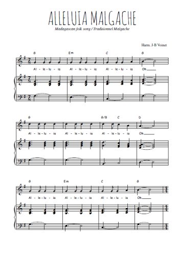Téléchargez l'arrangement de la partition de Traditionnel-Alleluia-Malgache en PDF pour Chant et piano