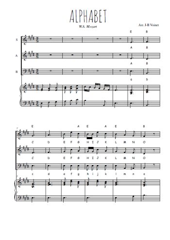Téléchargez l'arrangement de la partition de Alphabet en PDF pour trois voix mixtes et piano