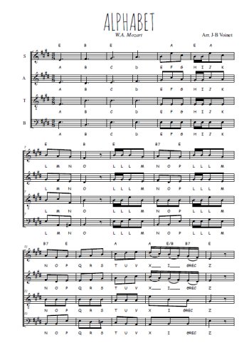 Téléchargez l'arrangement de la partition de Alphabet en PDF à quatre voix SATB