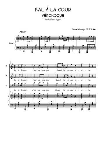 Téléchargez l'arrangement de la partition de Bal à la cour en PDF pour trois voix mixtes et piano