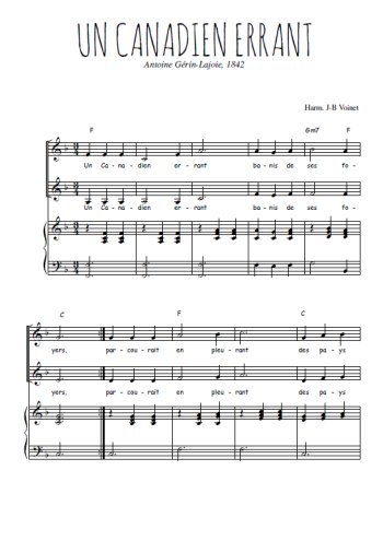 Téléchargez l'arrangement de la partition de Un Canadien errant en PDF pour deux voix égales et piano
