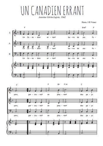 Téléchargez l'arrangement de la partition de Un Canadien errant en PDF pour trois voix mixtes et piano