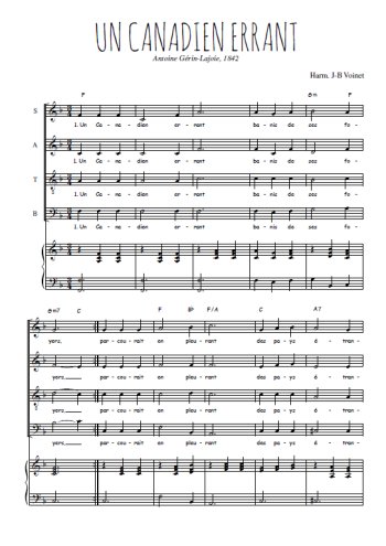 Téléchargez l'arrangement de la partition de Un Canadien errant en PDF pour 4 voix mixtes et piano
