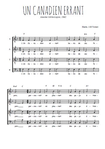 Téléchargez l'arrangement de la partition de Un Canadien errant en PDF à quatre voix SATB