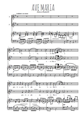 Téléchargez l'arrangement de la partition de Ave Maria en PDF pour deux voix égales et piano