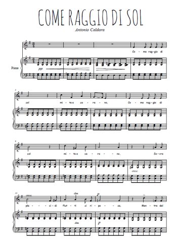 Téléchargez l'arrangement de la partition de Antonio-Caldara-Come-raggio-di-sol en PDF pour Chant et piano