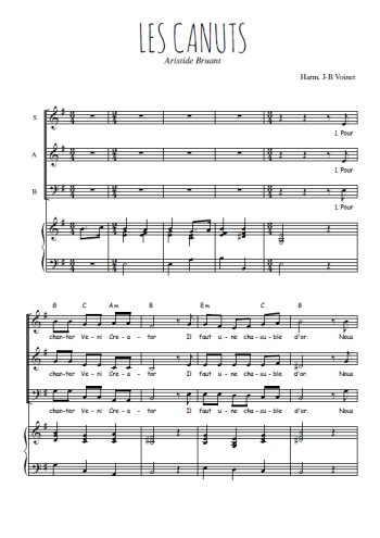Téléchargez l'arrangement de la partition de Les Canuts en PDF pour trois voix mixtes et piano
