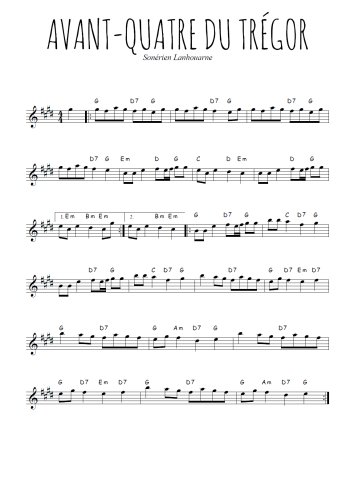 Téléchargez l'arrangement de la partition pour sax en Mib de la musique Avant-quatre du Trégor en PDF