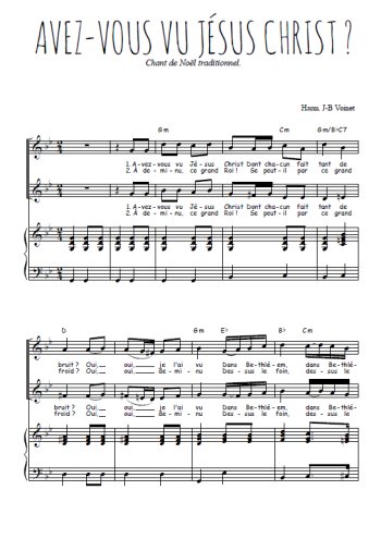 Téléchargez l'arrangement de la partition de Avez-vous vu Jésus Christ en PDF pour deux voix égales et piano