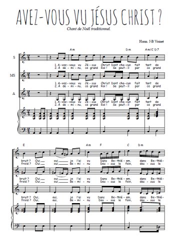Téléchargez l'arrangement de la partition de Avez-vous vu Jésus Christ en PDF pour trois voix de femmes et piano