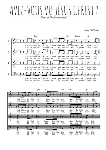 Téléchargez l'arrangement de la partition de Avez-vous vu Jésus Christ en PDF à quatre voix SATB
