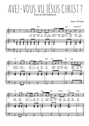 Téléchargez l'arrangement de la partition de chant-de-noel-avez-vous-vu-jesus-christ en PDF pour Chant et piano