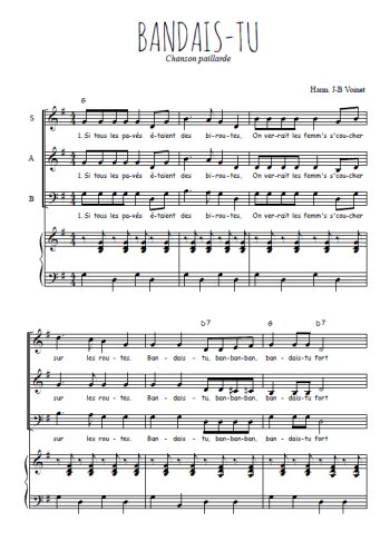 Téléchargez l'arrangement de la partition de Bandais-tu en PDF pour trois voix mixtes et piano