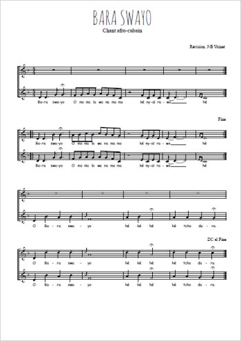Téléchargez l'arrangement de la partition de Bara Swayo, chant afro-cubain en PDF à deux voix
