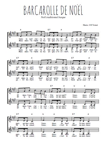Téléchargez l'arrangement de la partition de Barcarolle de Noël en PDF à deux voix