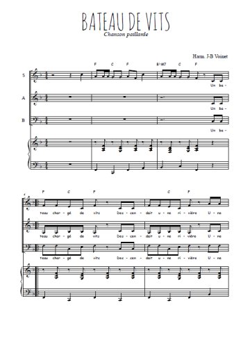 Téléchargez l'arrangement de la partition de Bateau de vits en PDF pour trois voix mixtes et piano
