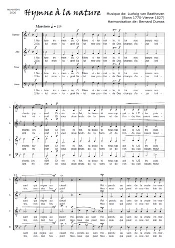 Téléchargez l'arrangement de la partition de Hymne à la nature en PDF à quatre voix SATB