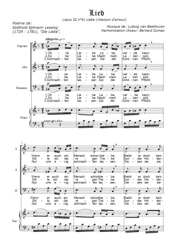 Téléchargez l'arrangement de la partition de Lied, ohne Liebe en PDF pour trois voix mixtes et piano