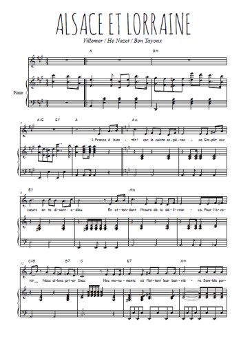 Téléchargez l'arrangement de la partition de Villemer-H.-Nazet-Ben-Tayoux-Alsace-et-Lorraine en PDF pour Chant et piano