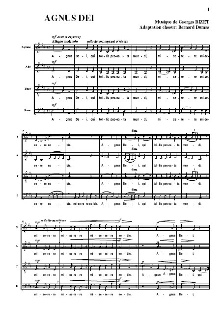 Agnus Dei de Bizet Partition gratuite