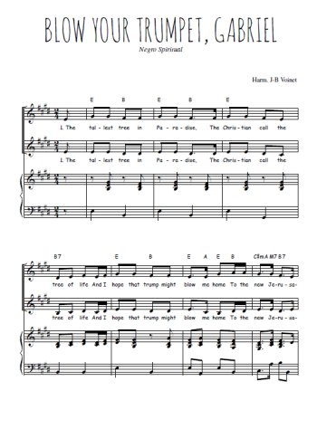 Téléchargez l'arrangement de la partition de Blow your trumpet, Gabriel en PDF pour deux voix égales et piano