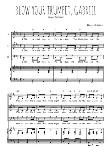 Téléchargez l'arrangement de la partition de Blow your trumpet, Gabriel en PDF pour trois voix mixtes et piano