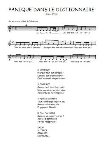 Panique dans le dictionnaire Partition gratuite