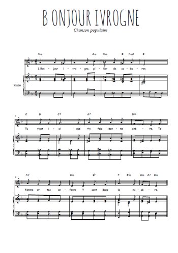 Téléchargez l'arrangement de la partition de bonjour-ivrogne en PDF pour Chant et piano